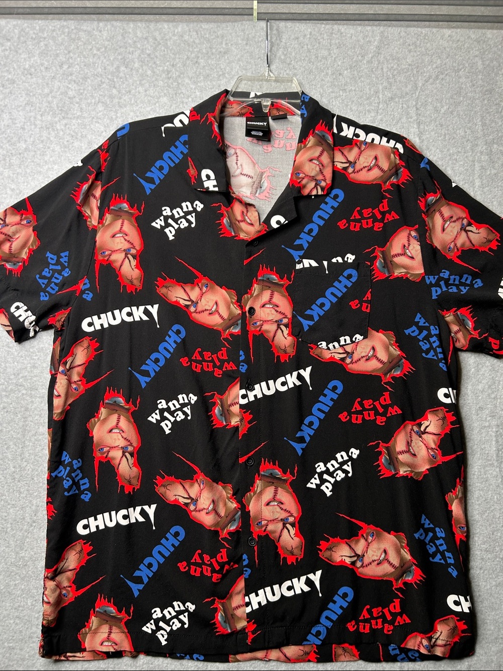 Chucky Print Black Short-Sleeve Button‎ Shirt